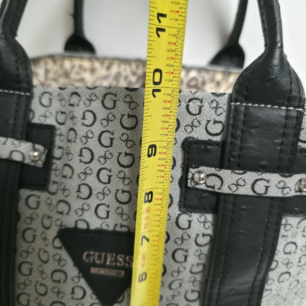 GUESS Bright Candy Shopper Tote Handbag Black Grey G Logo Signature Large Purse